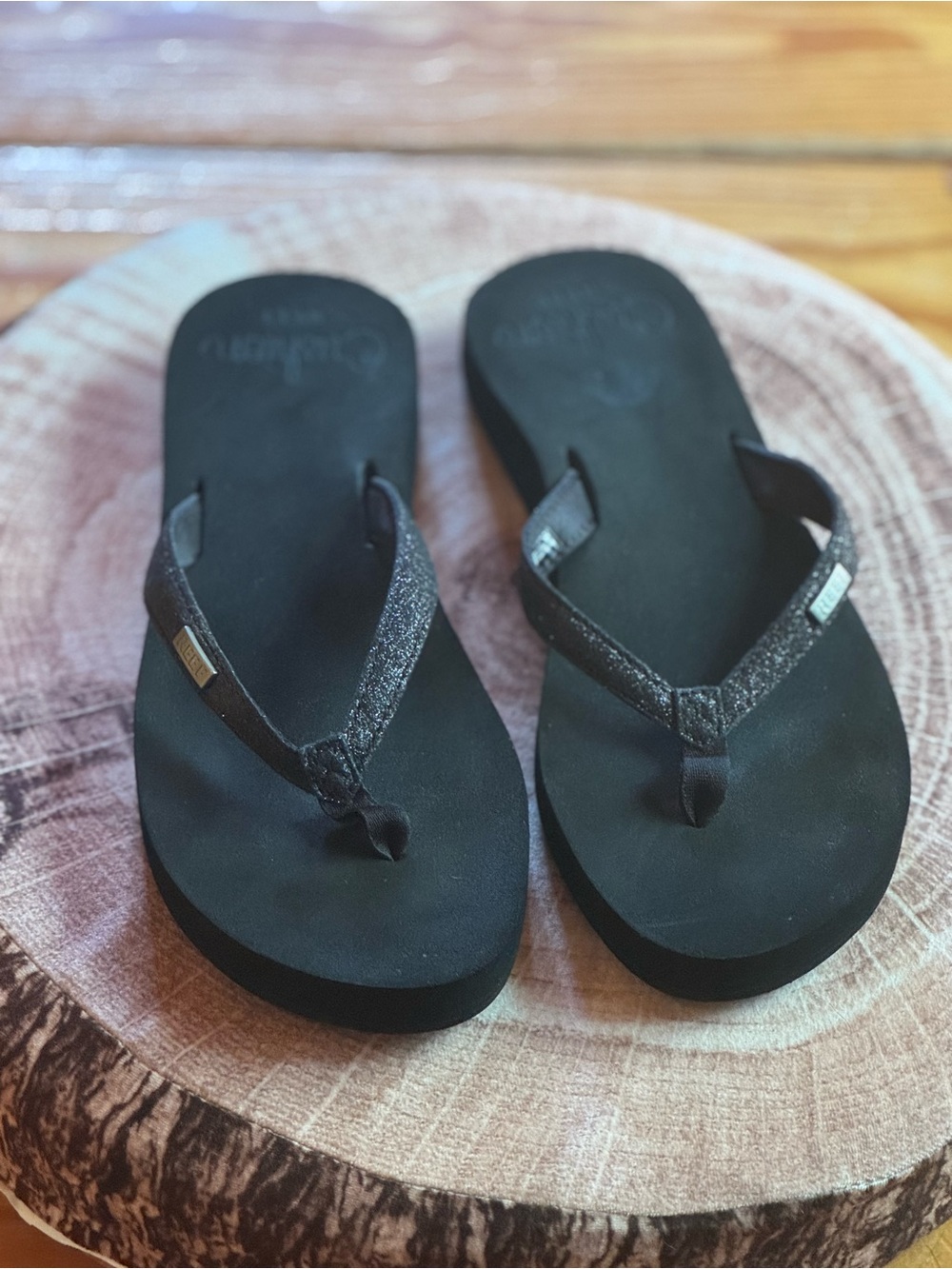 Reef Black Sparkle Thong Sandals for Women